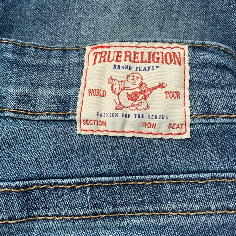 Tru Religion Riley Short Mid Rise Bermuda Distressed Denim Shorts - Picture 7 of 7